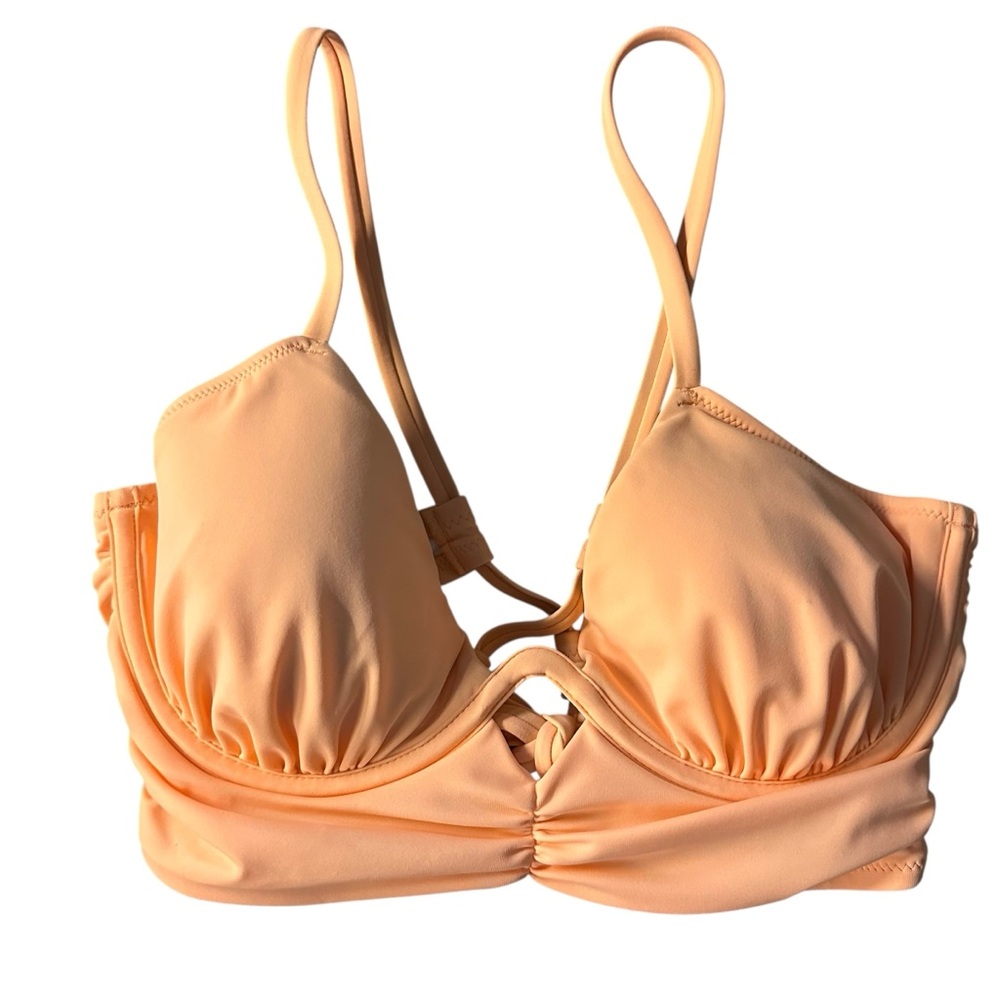 NWT Shade & Shore Orange Longline Shirred Keyhole Underwire Bikini Top - 34D - Picture 3 of 13